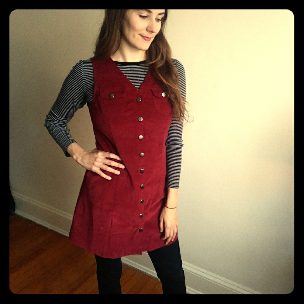 Corduroy maroon button up dress
